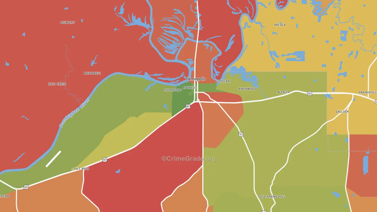 Demopolis, AL Map of Vandalism Rates