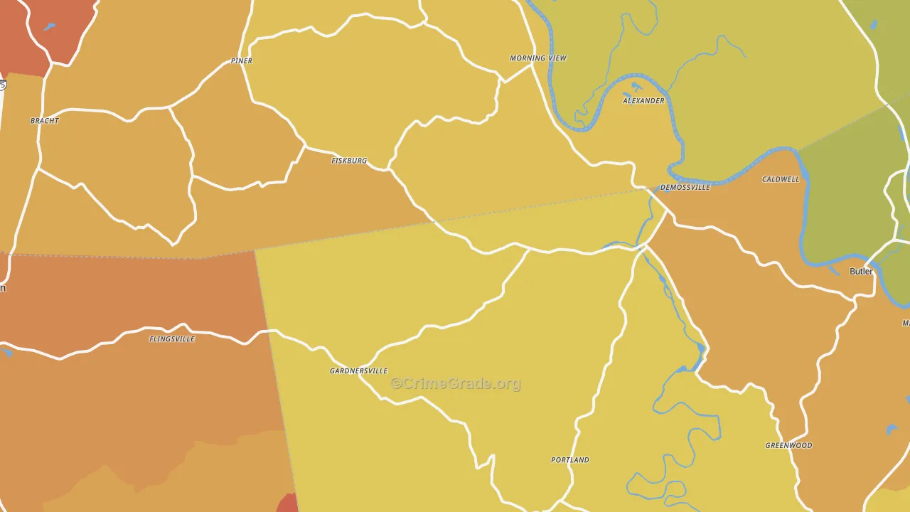 DeMossville, KY Map of Vandalism Rates