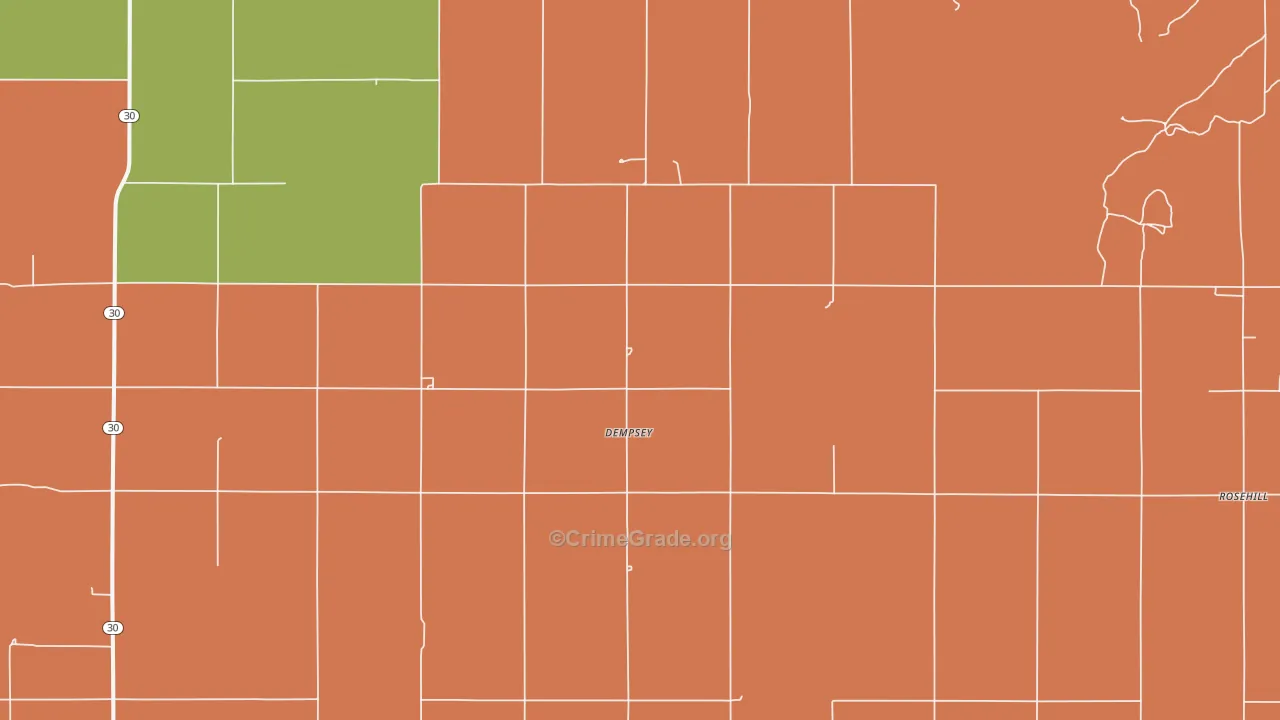 Dempsey, OK Map of Vandalism Rates