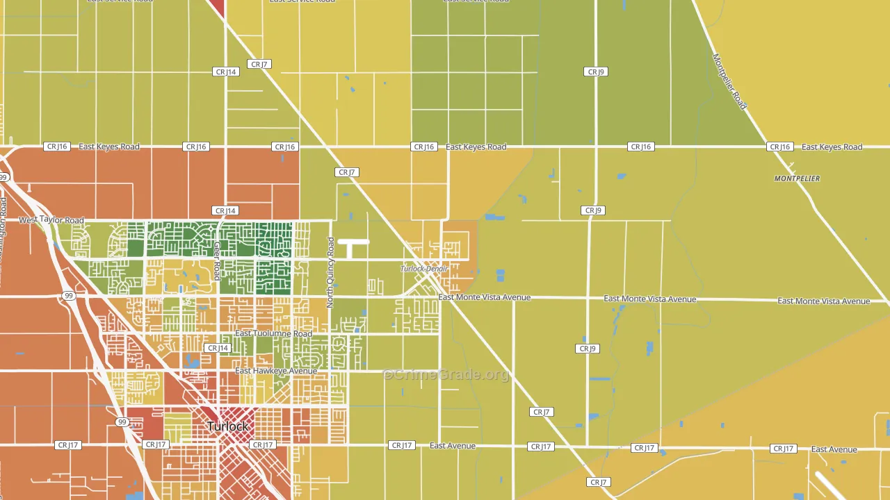Denair, CA Map of Vandalism Rates