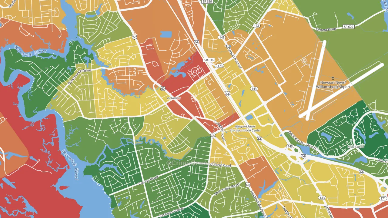 Denbigh, Newport News, VA Map of Vandalism Rates