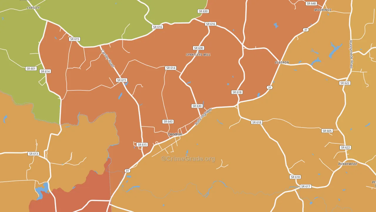 Dendron, VA Map of Vandalism Rates