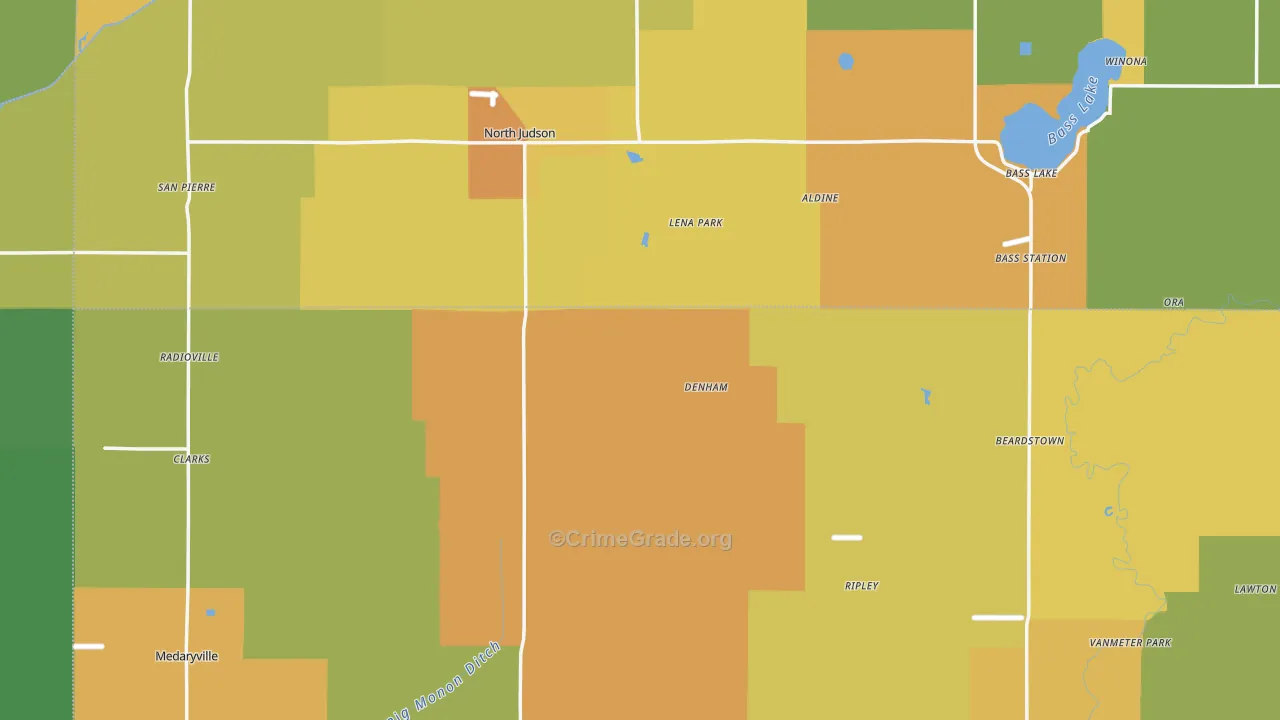 Denham, IN Map of Vandalism Rates
