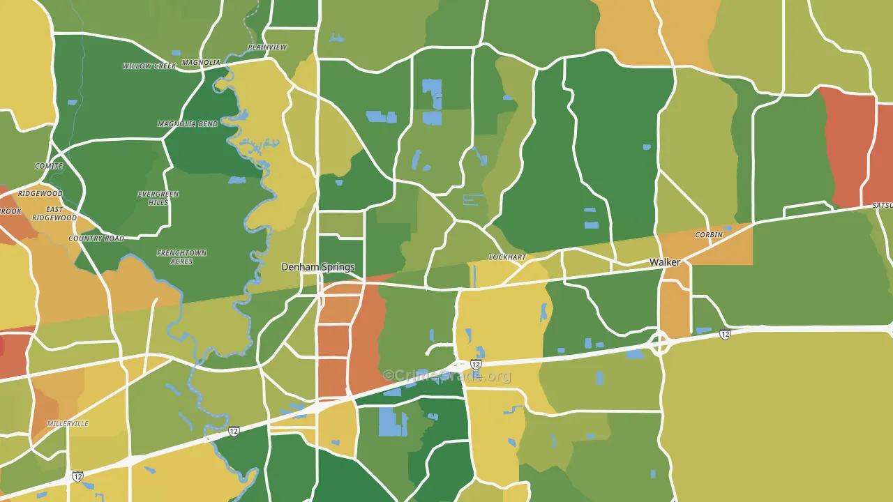 Denham Springs, LA Map of Vandalism Rates