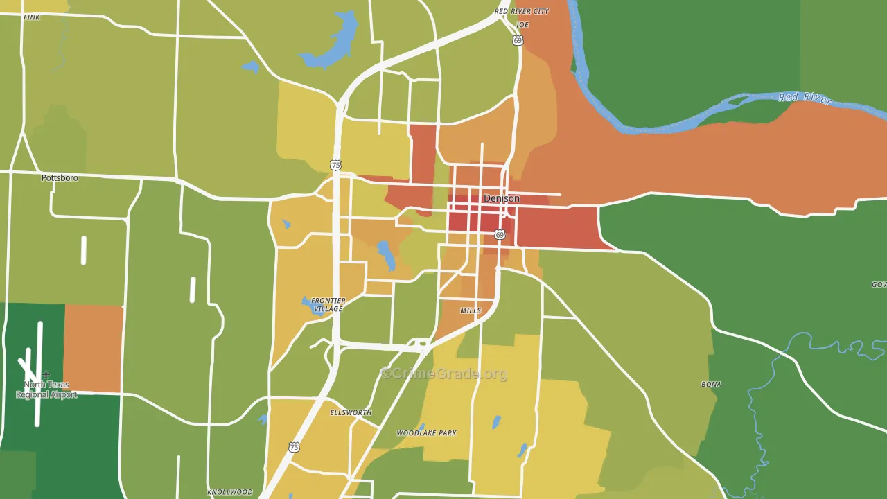 Denison, TX Map of Vandalism Rates