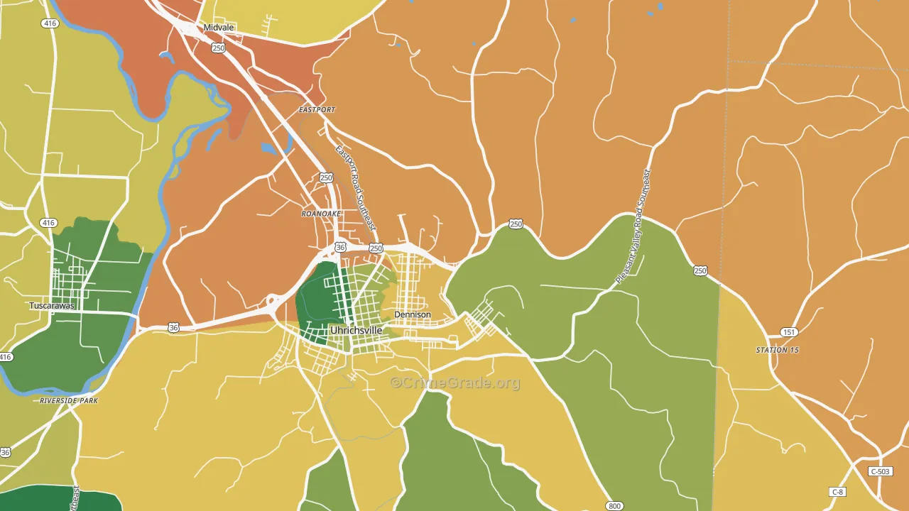 Dennison, OH Map of Vandalism Rates