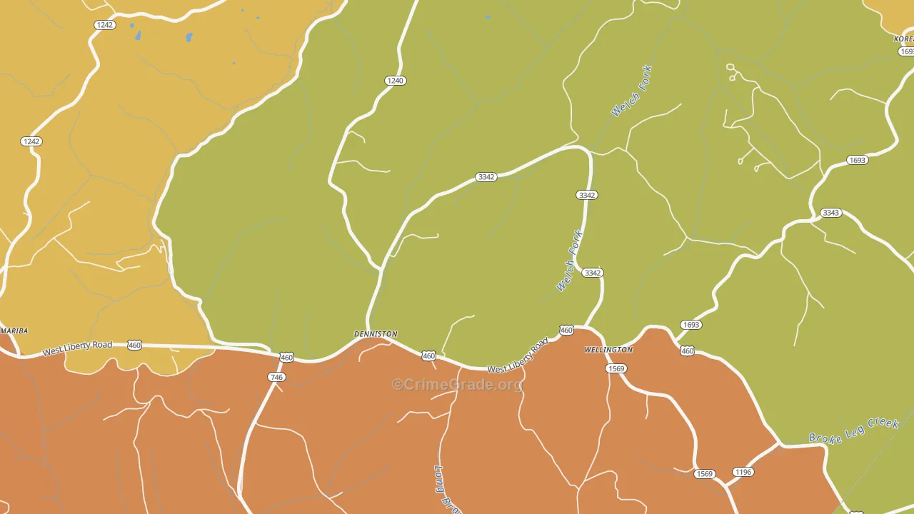 Denniston, KY Map of Vandalism Rates