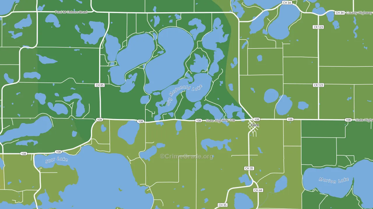 Dent, MN Map of Vandalism Rates