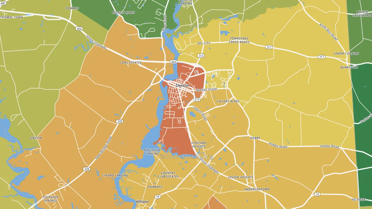 Denton, MD Map of Vandalism Rates