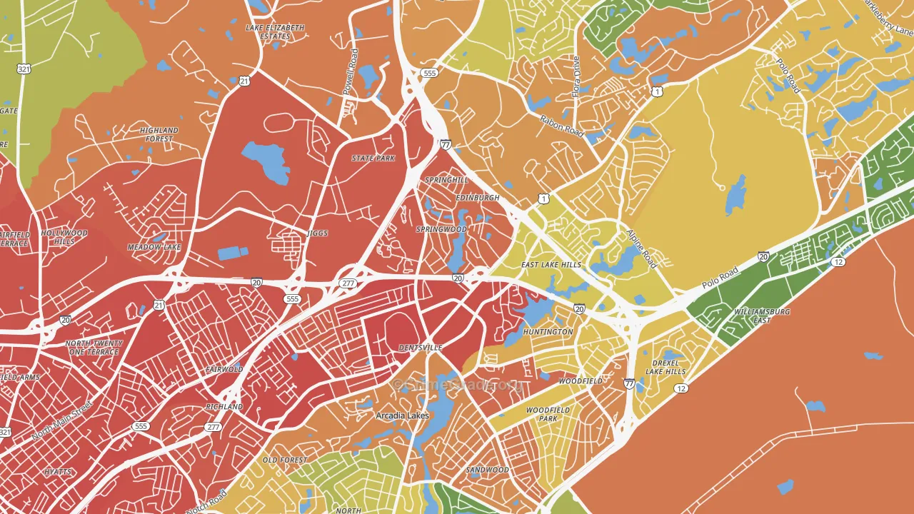 Dentsville, SC Map of Vandalism Rates