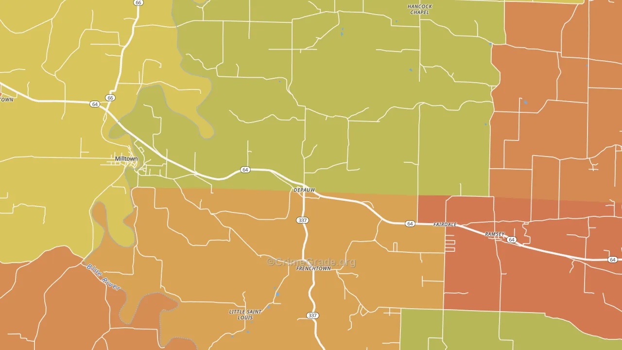 Depauw, IN Map of Vandalism Rates