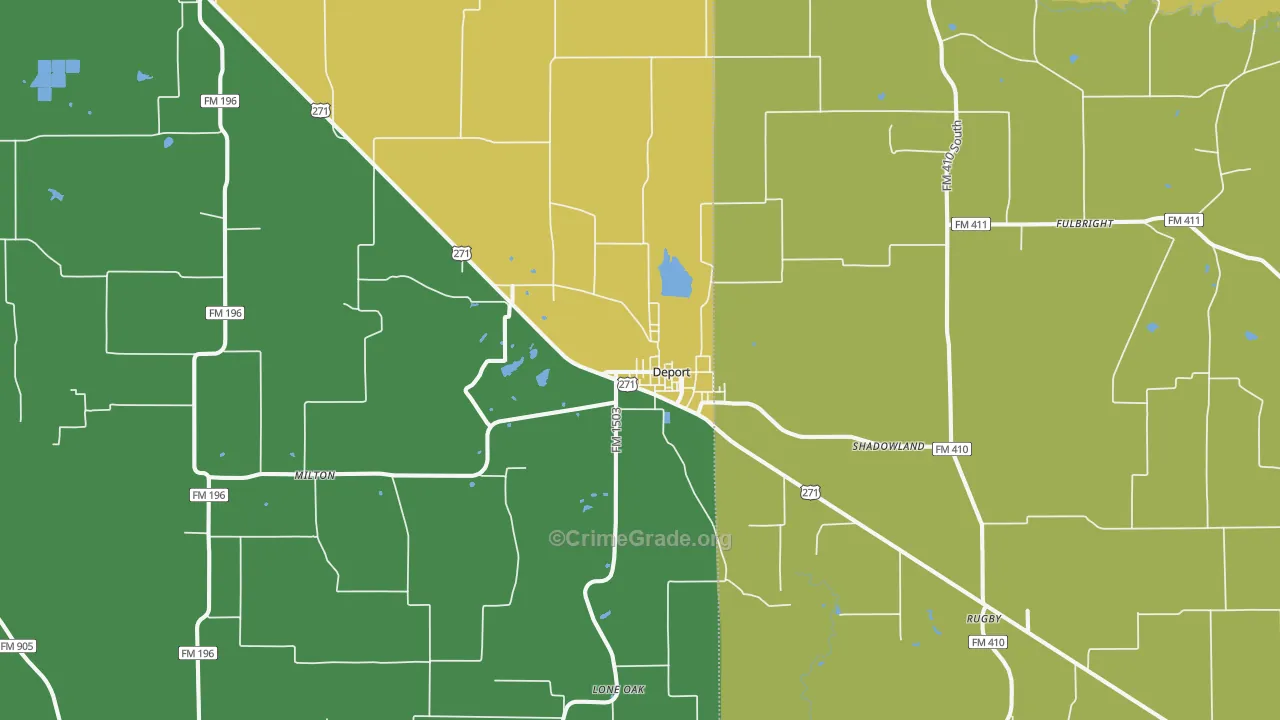 Deport, TX Map of Vandalism Rates