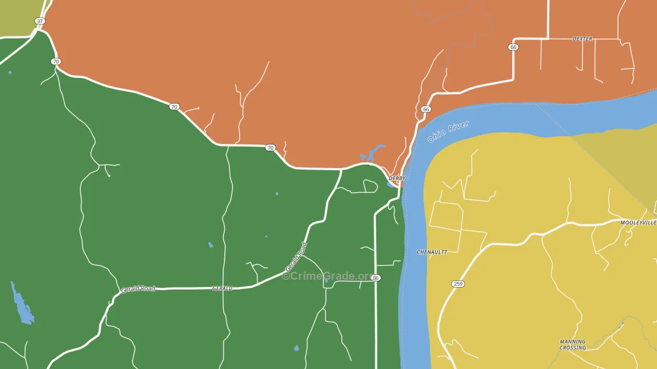 Derby, IN Map of Vandalism Rates