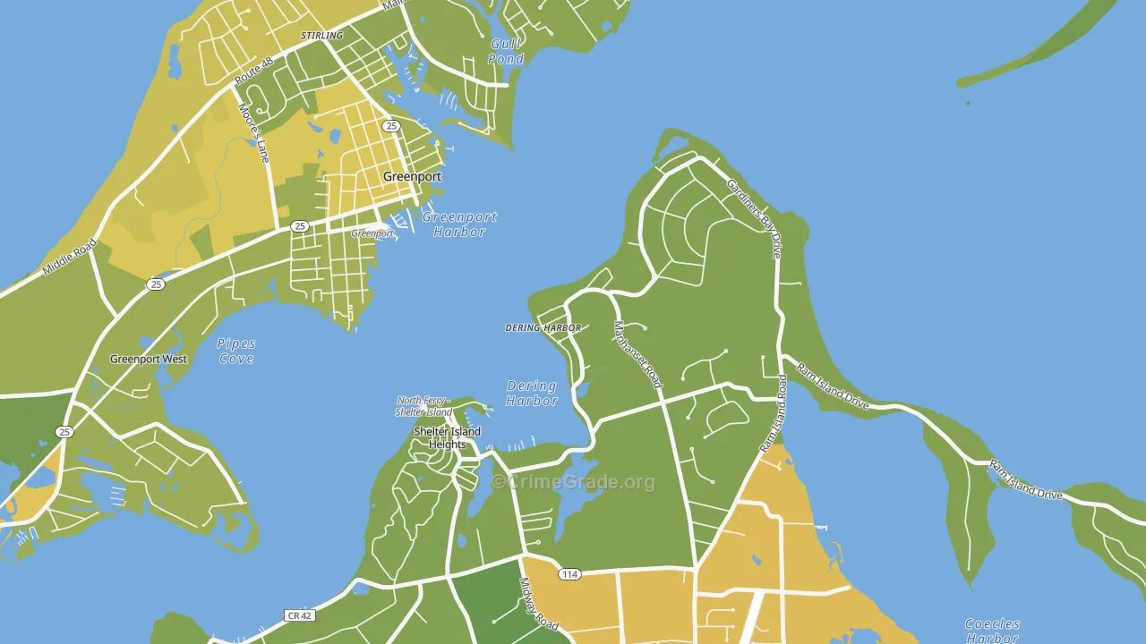 Dering Harbor, NY Map of Vandalism Rates