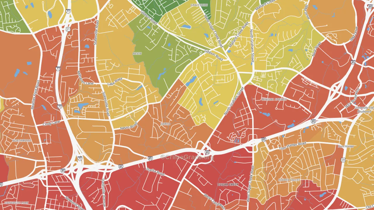 Derita-Statesville, Charlotte, NC Map of Vandalism Rates