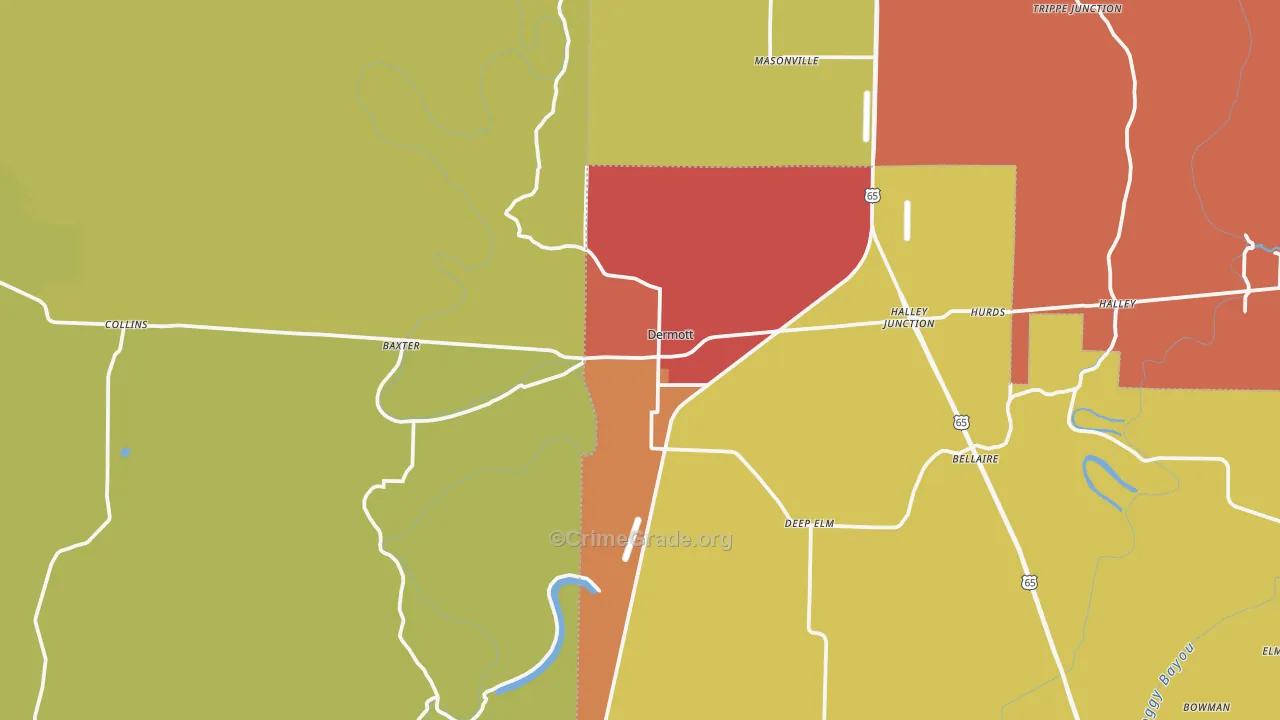 Dermott, AR Map of Vandalism Rates
