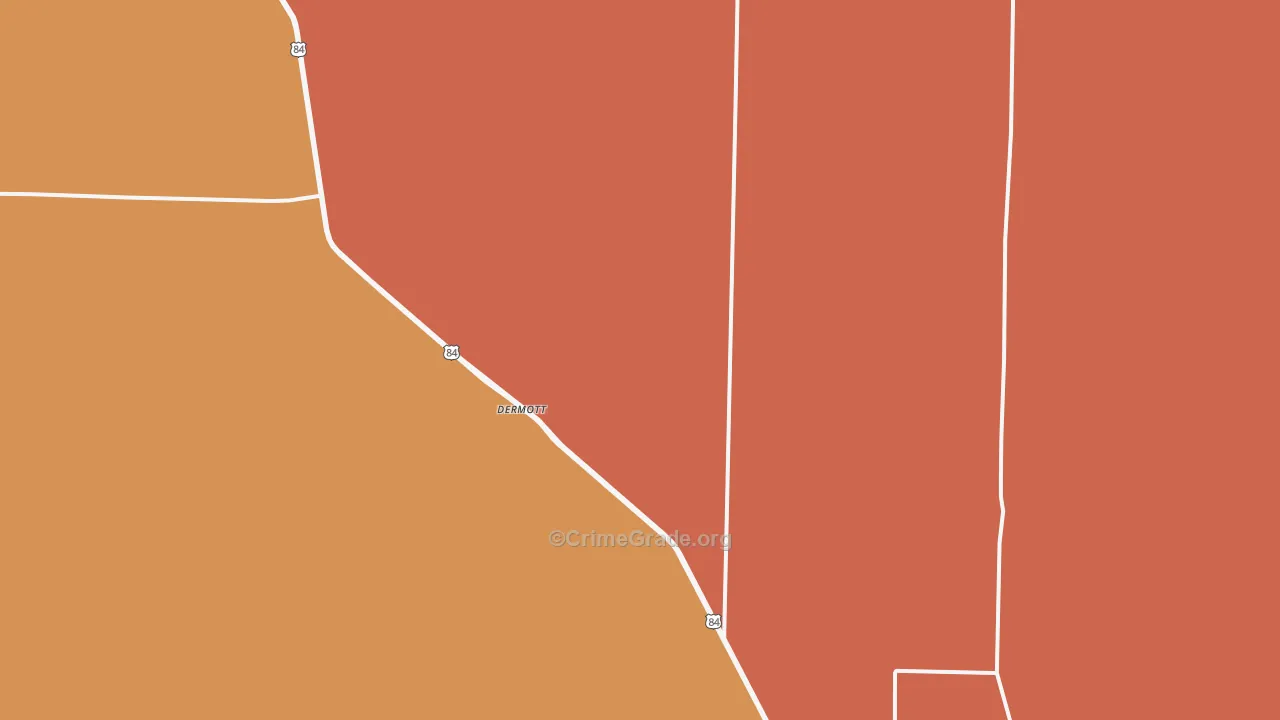Dermott, TX Map of Vandalism Rates