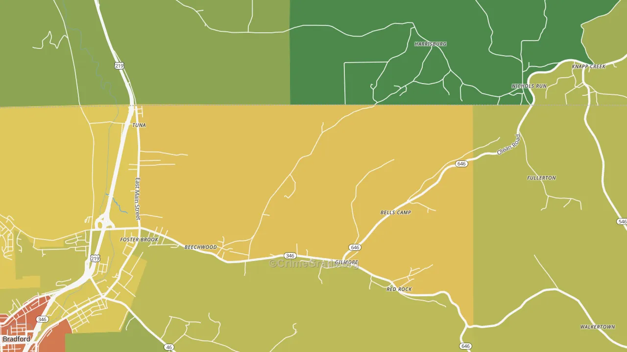 Derrick City, PA Map of Vandalism Rates