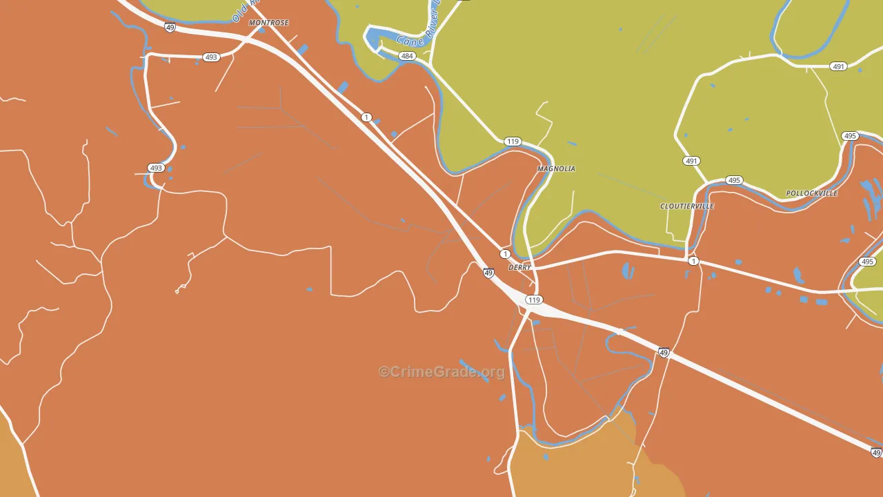 Derry, LA Map of Vandalism Rates