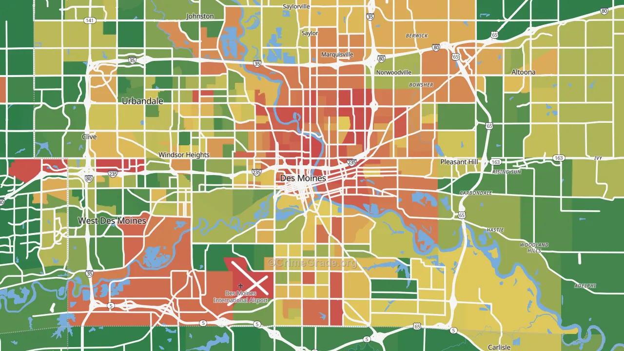 Des Moines, IA Map of Vandalism Rates