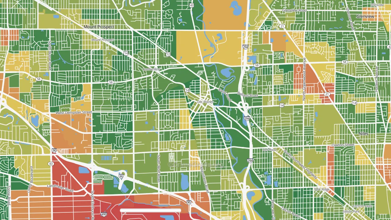 Des Plaines, IL Map of Vandalism Rates
