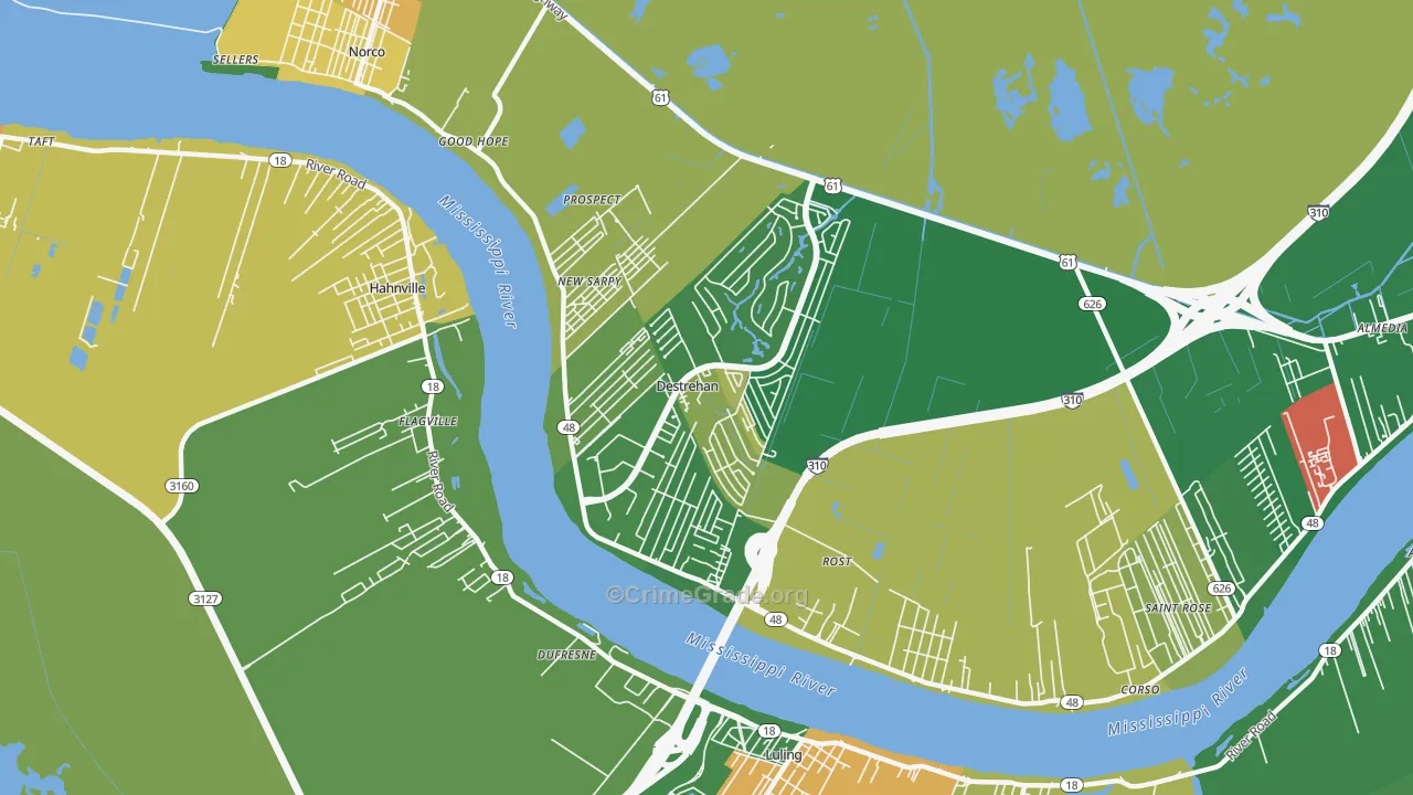 Destrehan, LA Map of Vandalism Rates