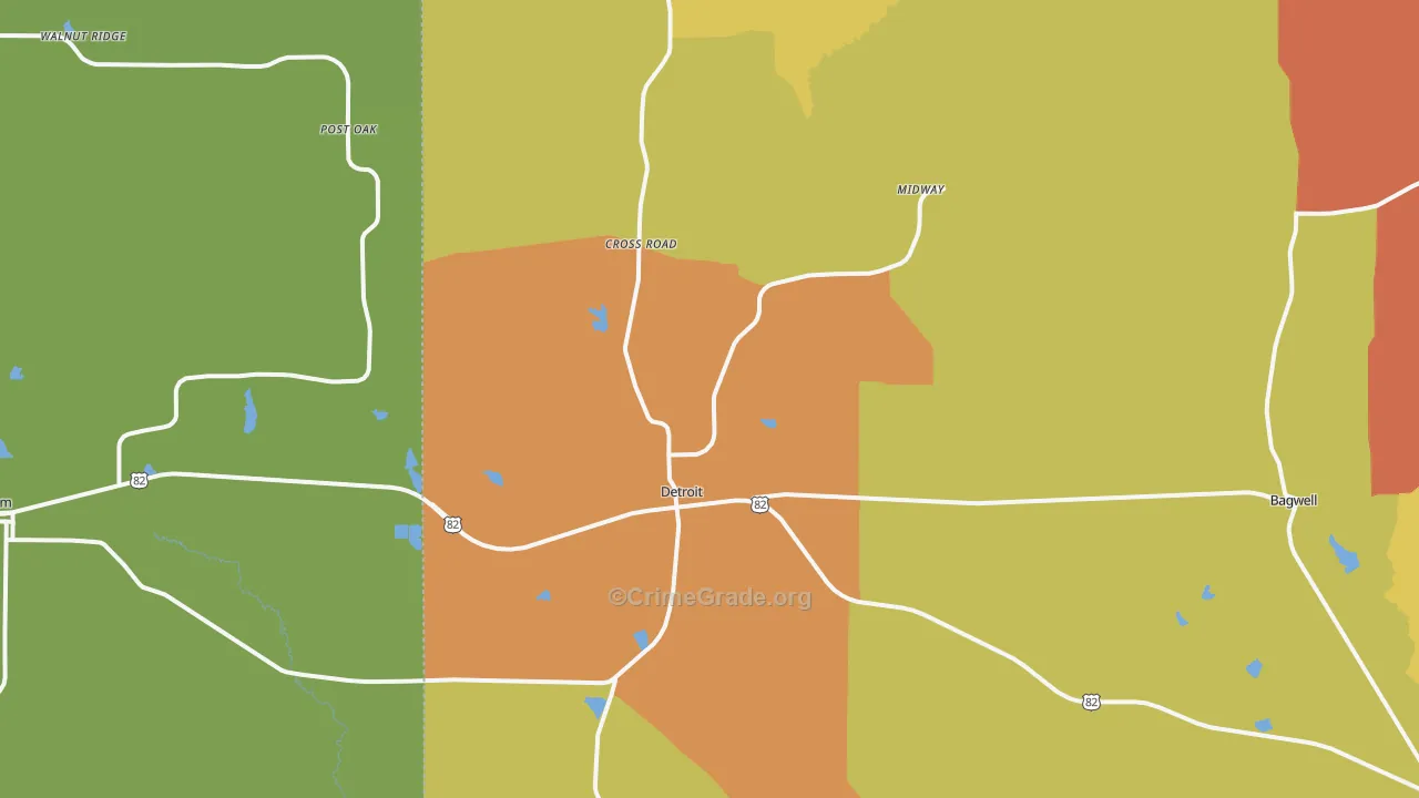 Detroit, TX Map of Vandalism Rates
