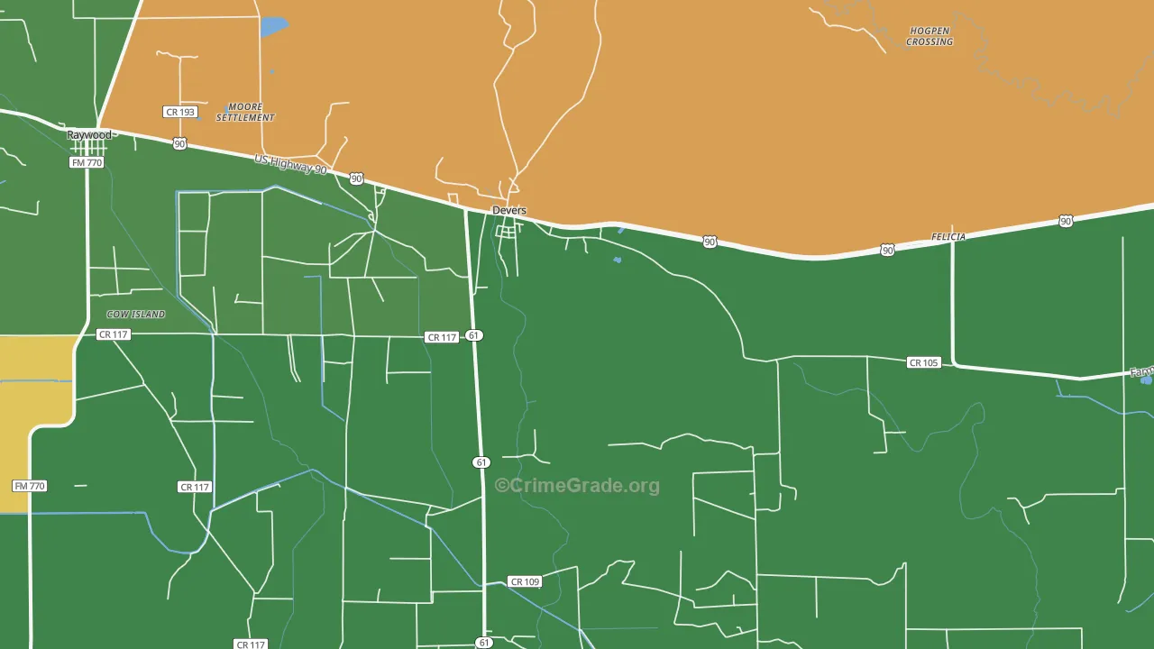 Devers, TX Map of Vandalism Rates