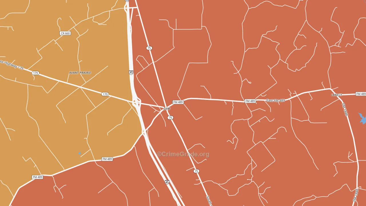 Dew, TX Map of Vandalism Rates