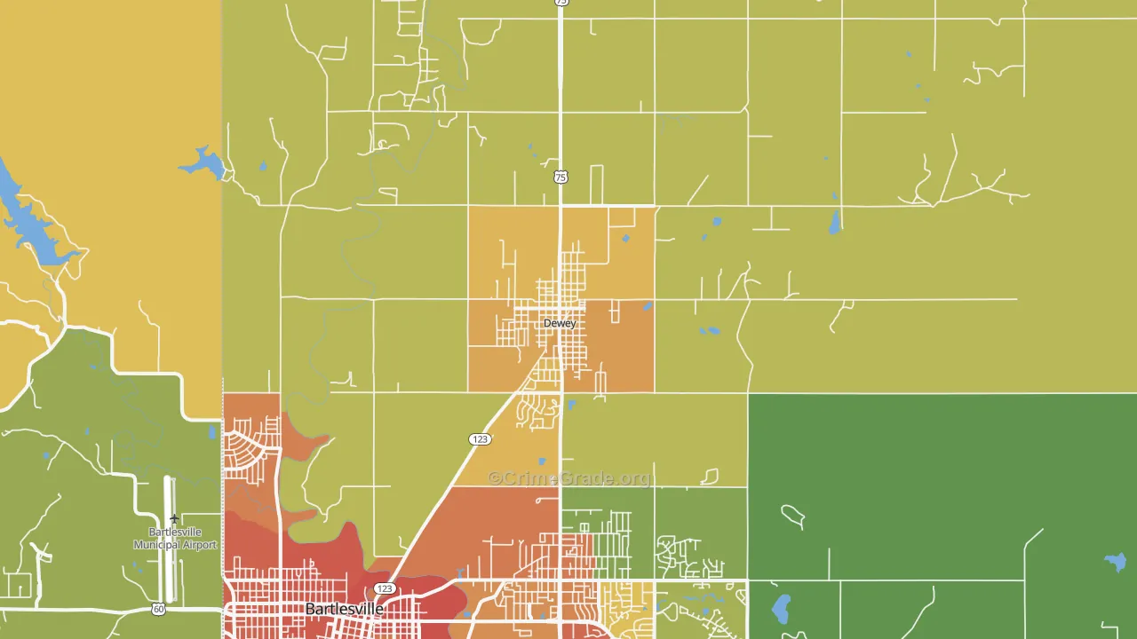 Dewey, OK Map of Vandalism Rates