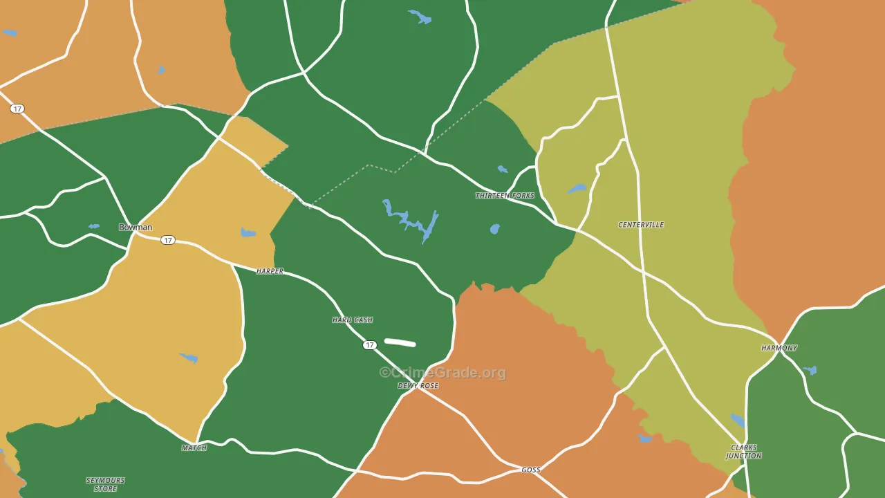 Dewy Rose, GA Map of Vandalism Rates