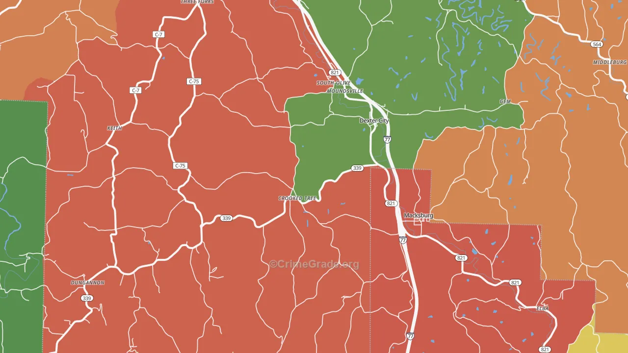 Dexter City, OH Map of Vandalism Rates