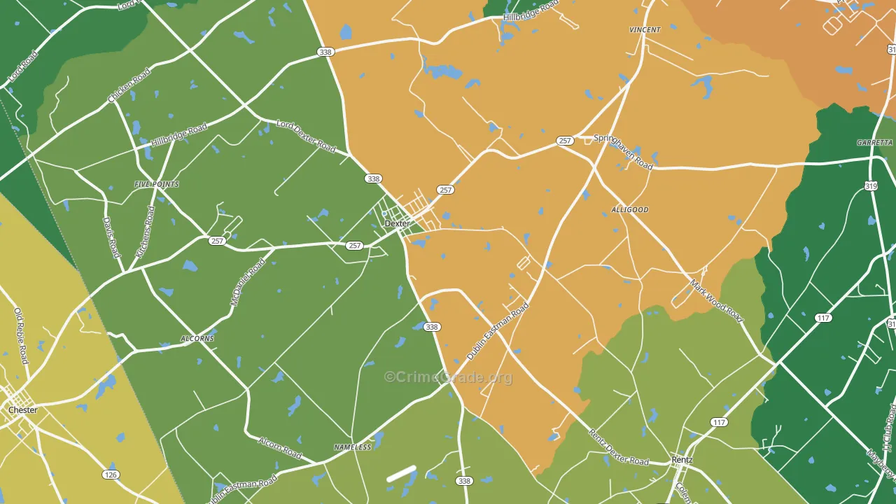Dexter, GA Map of Vandalism Rates
