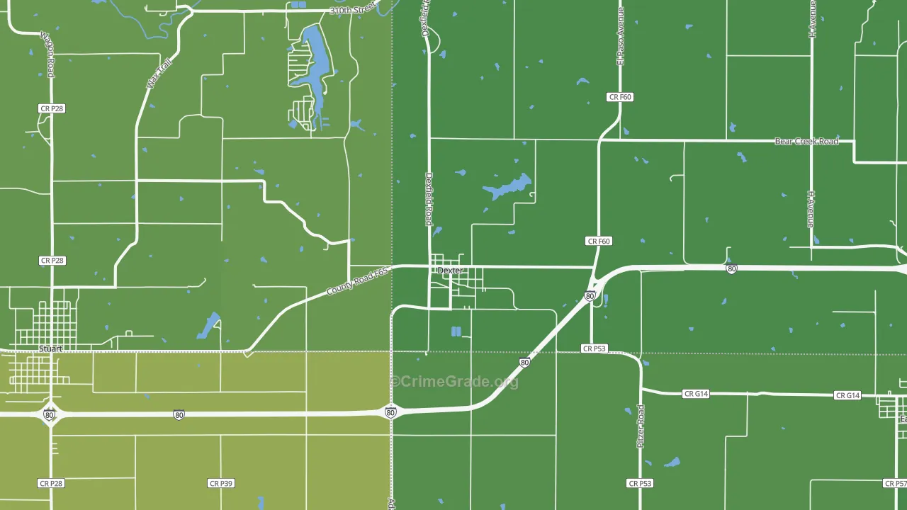 Dexter, IA Map of Vandalism Rates