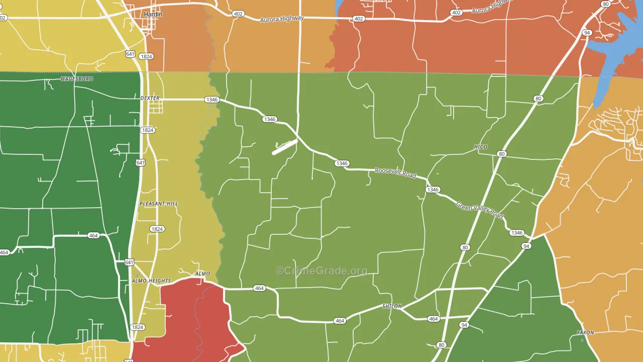 Dexter, KY Map of Vandalism Rates