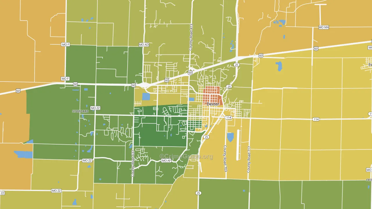 Dexter, MO Map of Vandalism Rates
