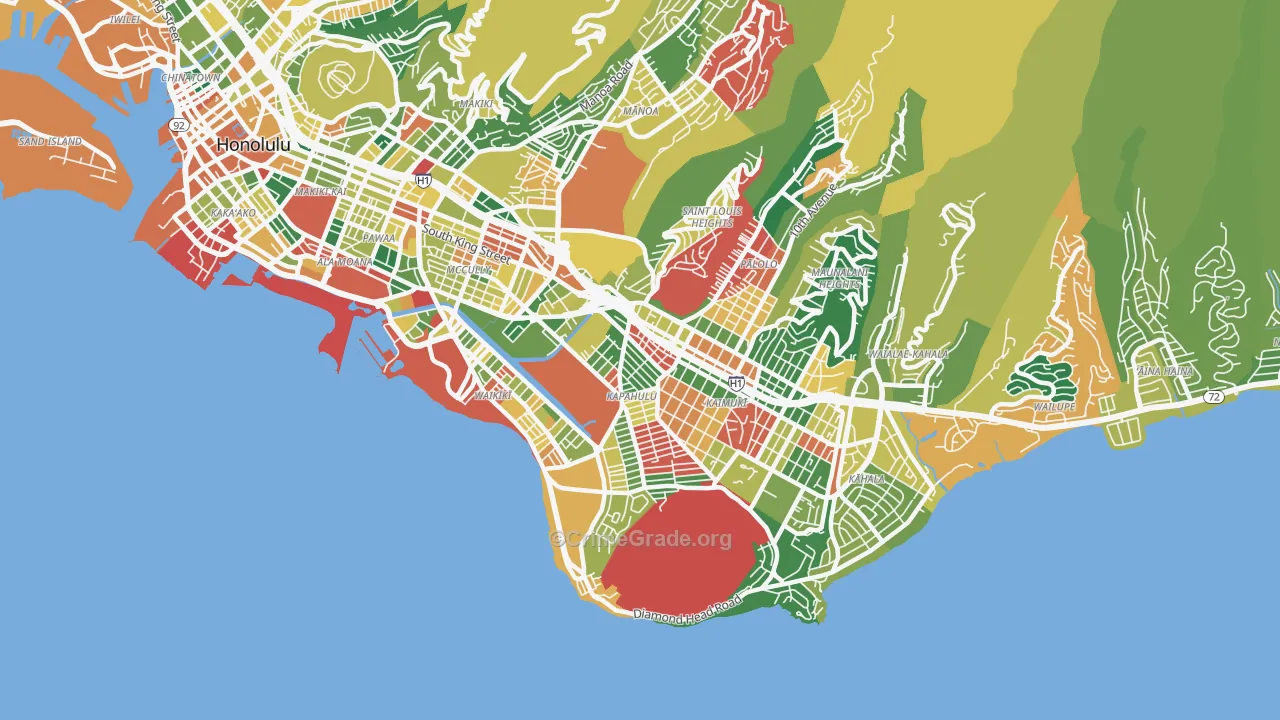 Diamond Head-Kapahulu-St Louis, Honolulu, HI Map of Vandalism Rates