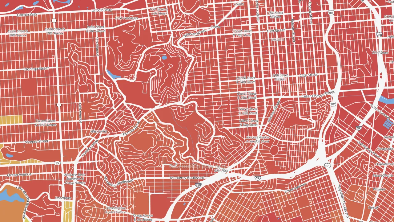 Diamond Heights, San Francisco, CA Map of Vandalism Rates