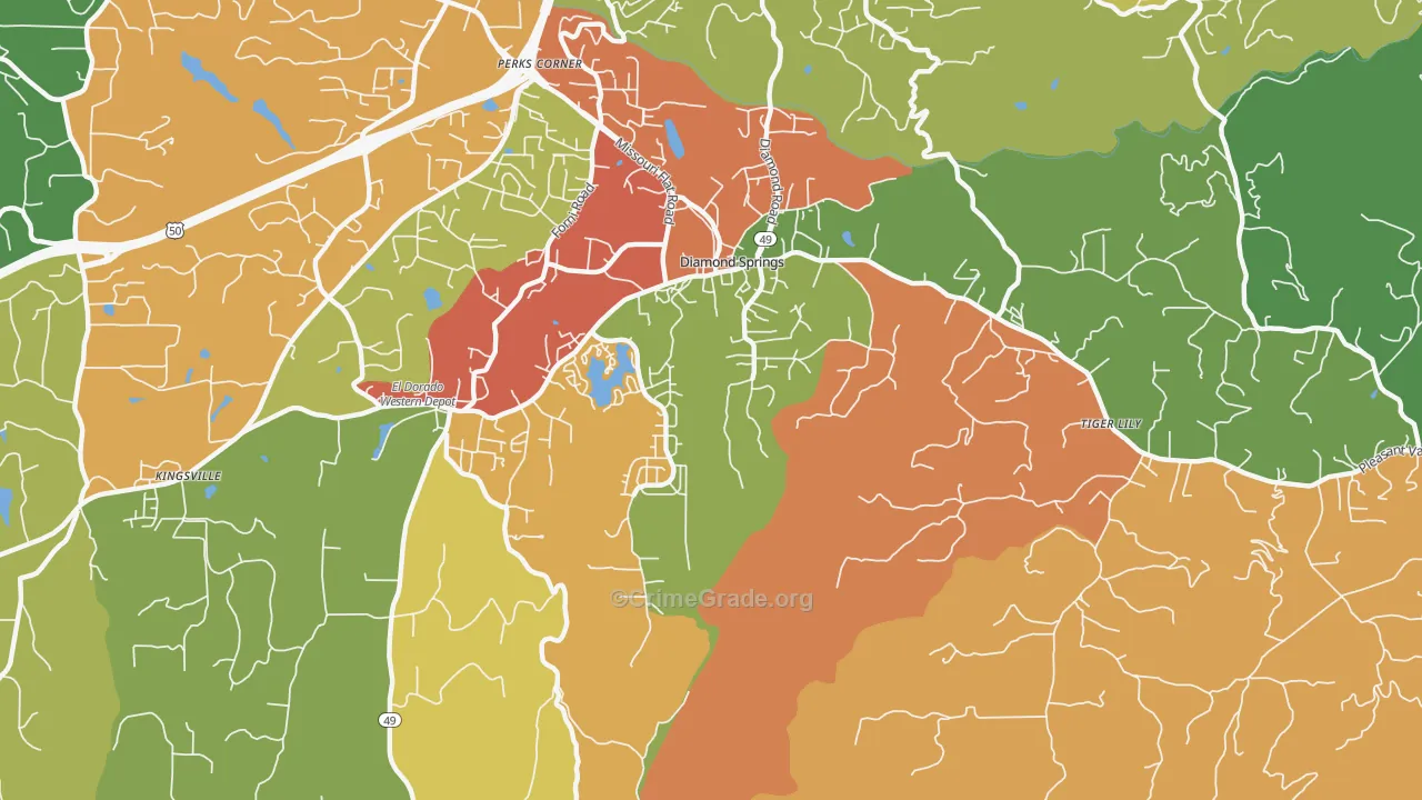 Diamond Springs, CA Map of Vandalism Rates