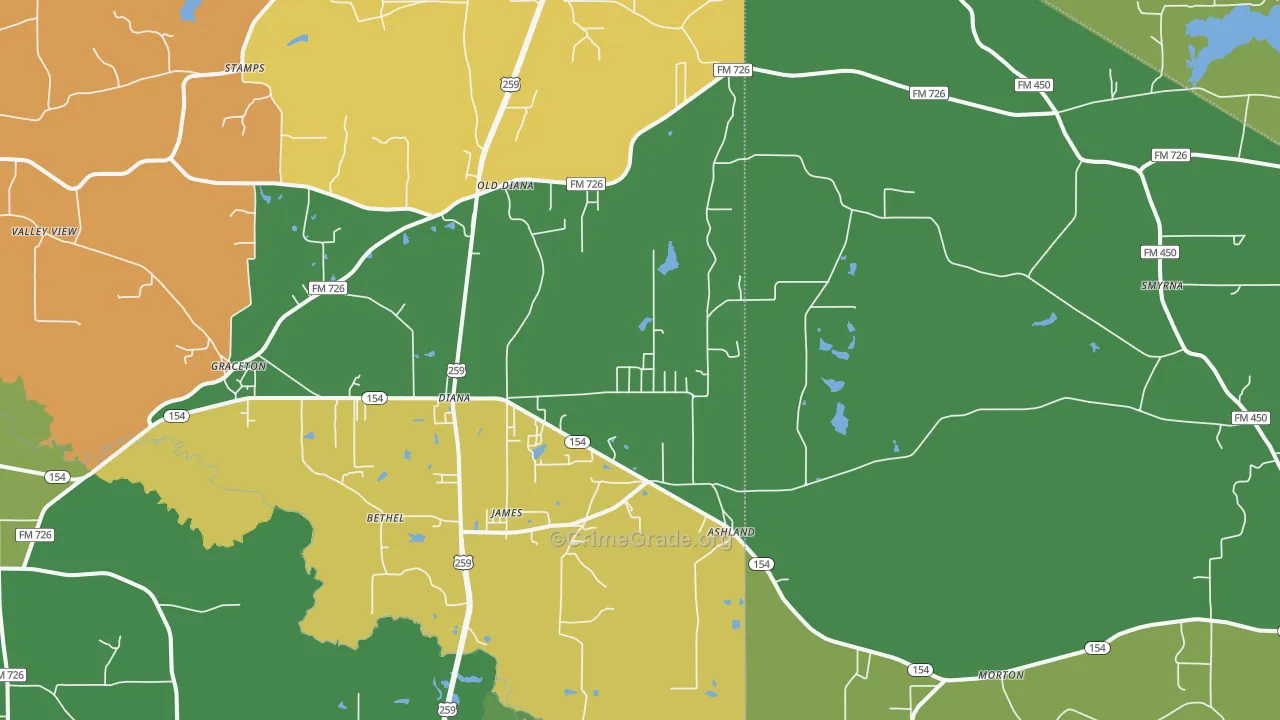 Diana, TX Map of Vandalism Rates