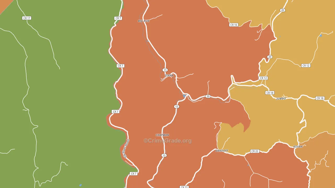 Diana, WV Map of Vandalism Rates