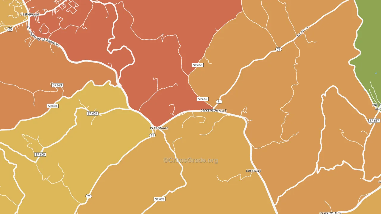 Dickensonville, VA Map of Vandalism Rates
