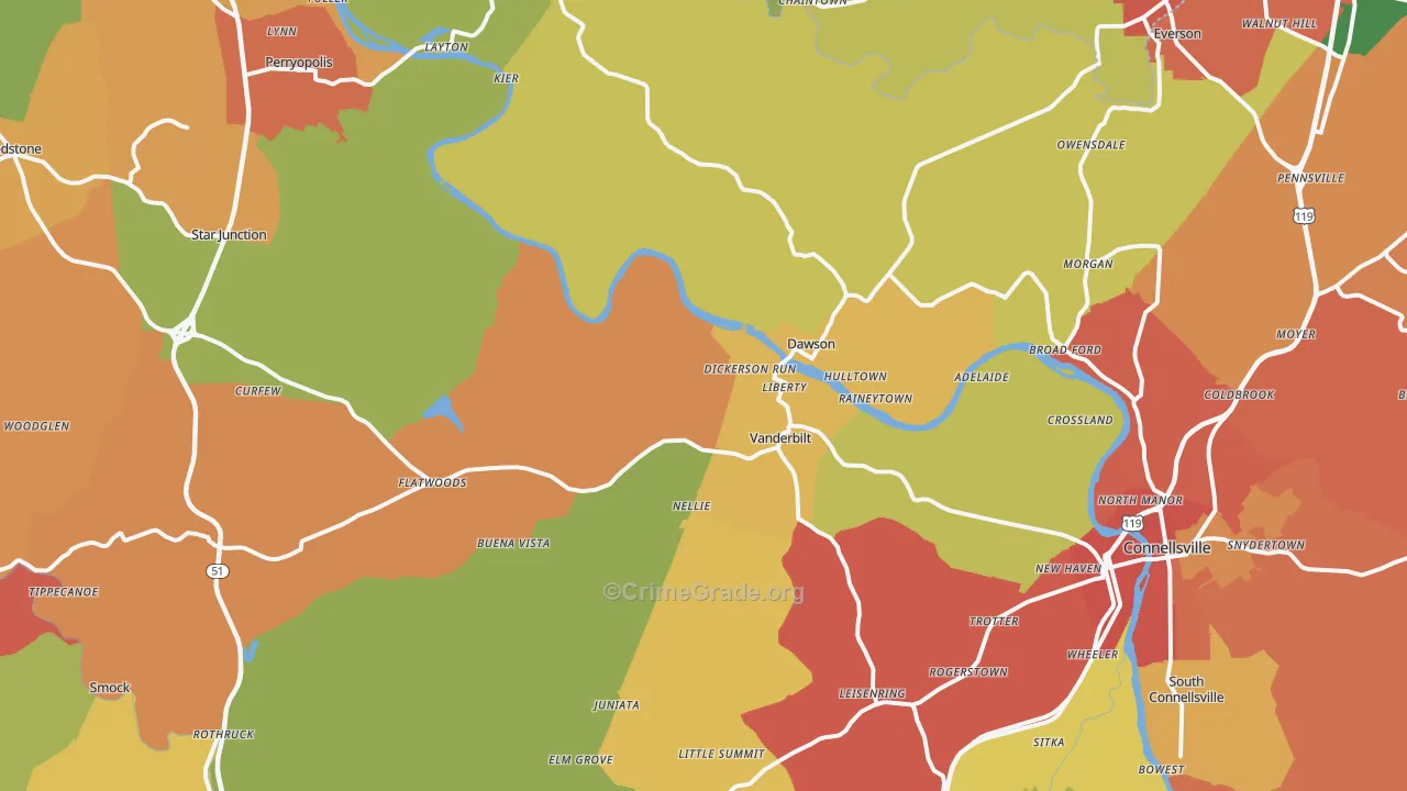 Dickerson Run, PA Map of Vandalism Rates