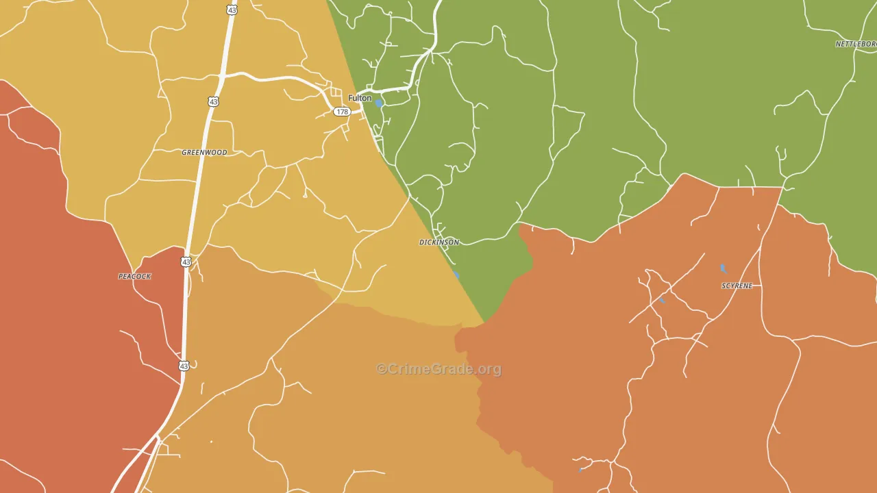 Dickinson, AL Map of Vandalism Rates