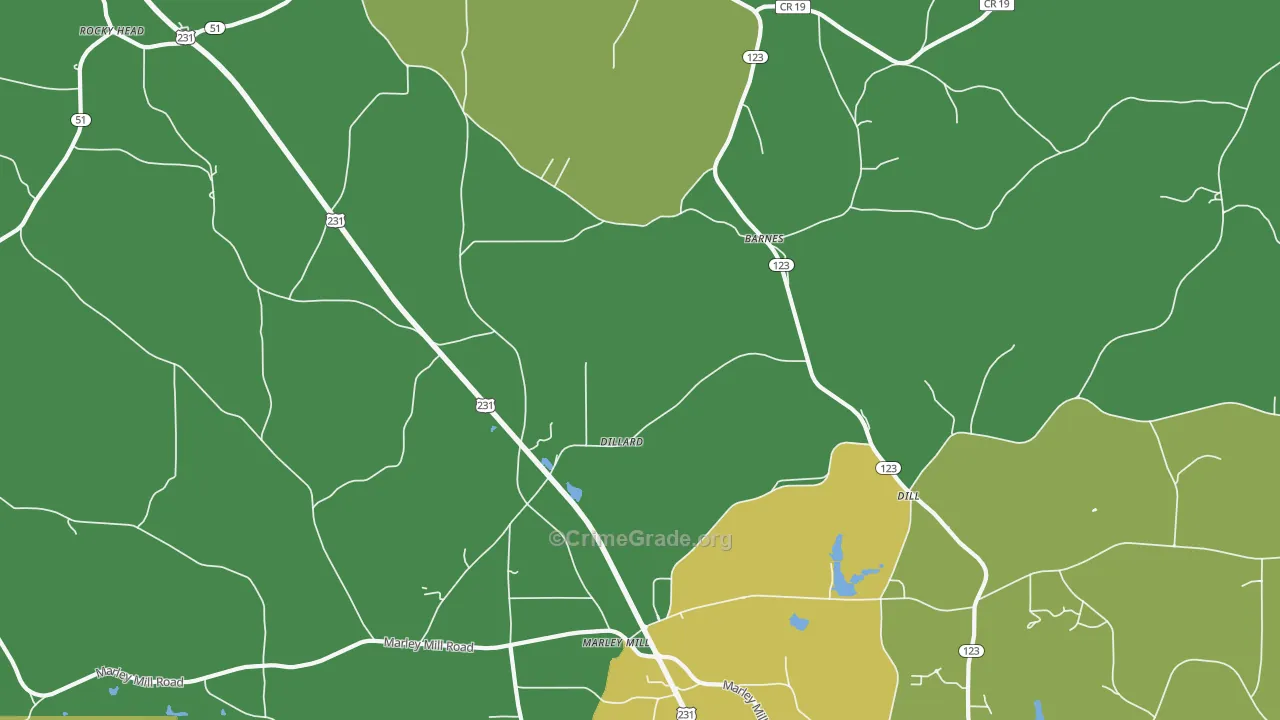 Dillard, AL Map of Vandalism Rates