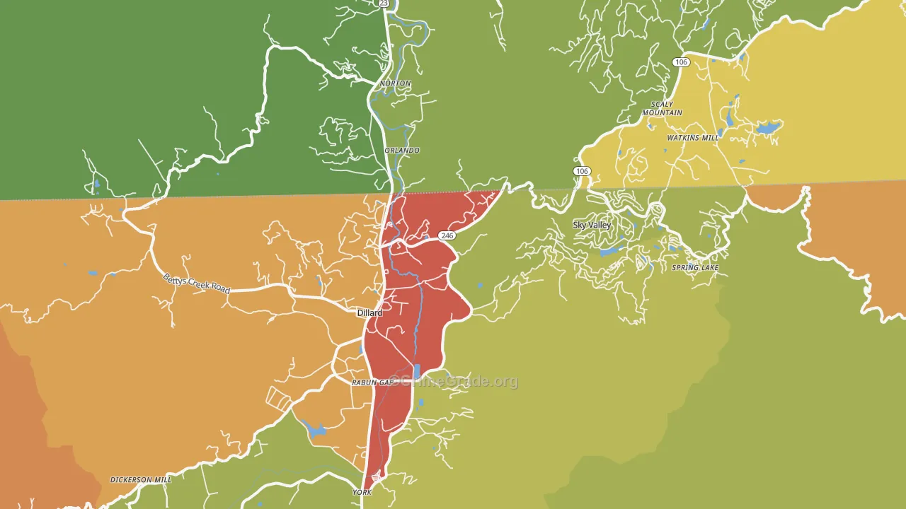 Dillard, GA Map of Vandalism Rates