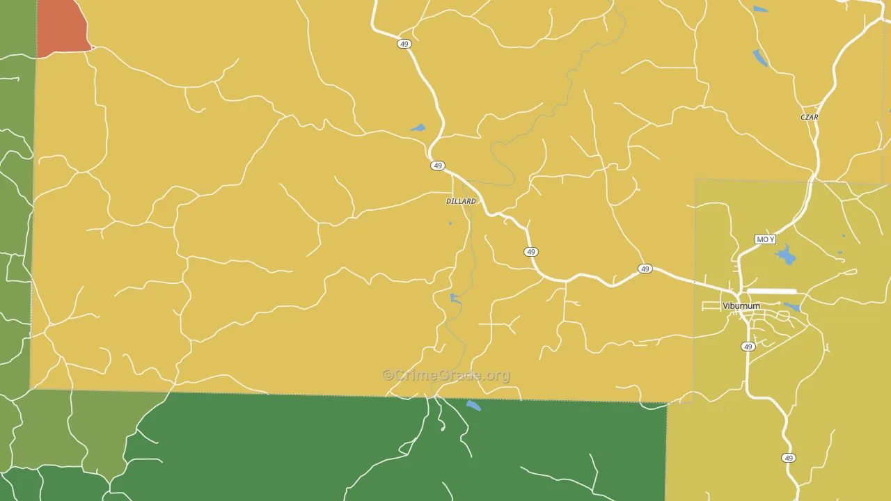 Dillard, MO Map of Vandalism Rates