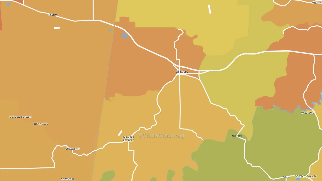 Dillsboro, IN Map of Vandalism Rates