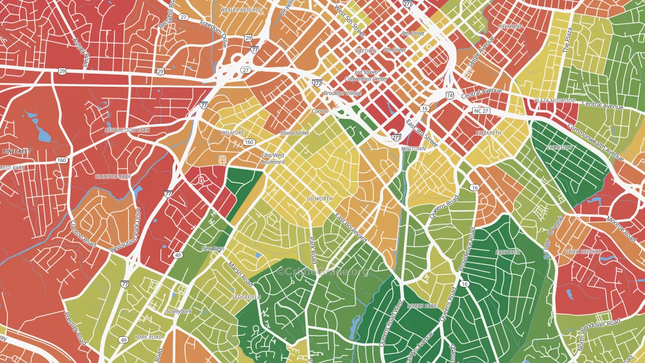 Dilworth, Charlotte, NC Map of Vandalism Rates