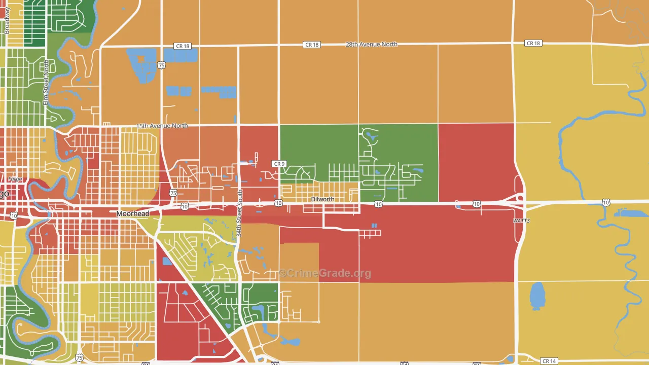 Dilworth, MN Map of Vandalism Rates